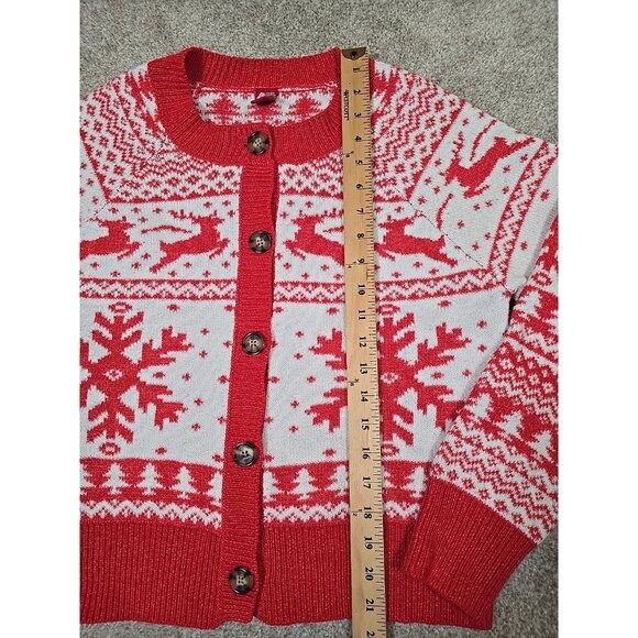 DEC. 25th Fair Isle Sweater Cardigan Holiday Winter Reindeer Snowflakes Short S - Picture 2 of 11